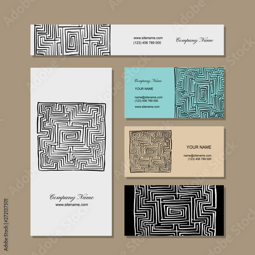 Business cards design, labyrinth square