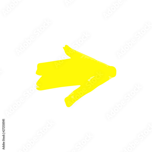 Yellow arrow drawn with permanent marker texture, short bold and thick line drawing