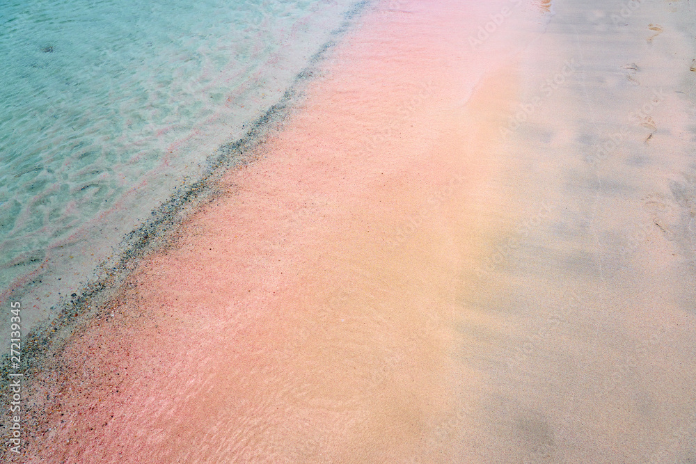 Colorful sand on tropic beach. Copy space.   