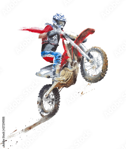 Dirty bike motorbike motorcycle sport race watercolor painting illustration isolated on white background
