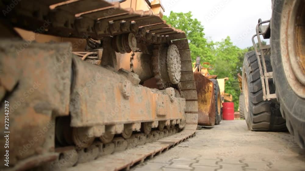 Heavy Duty Construction Equipment on a Lot. Horizontal Camera Movement. Construction Industry. Heavy Duty Construction Equipment on a Lot. Horizontal Camera Movement. Construction Industry.