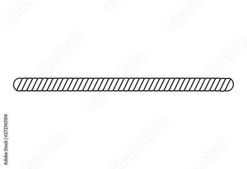 Black and white rope border isolated on white background, simple straight twisted cord shape with rounded edges