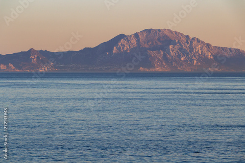 Evening view of a Morocco mountain range from Europa Point in Gibraltar