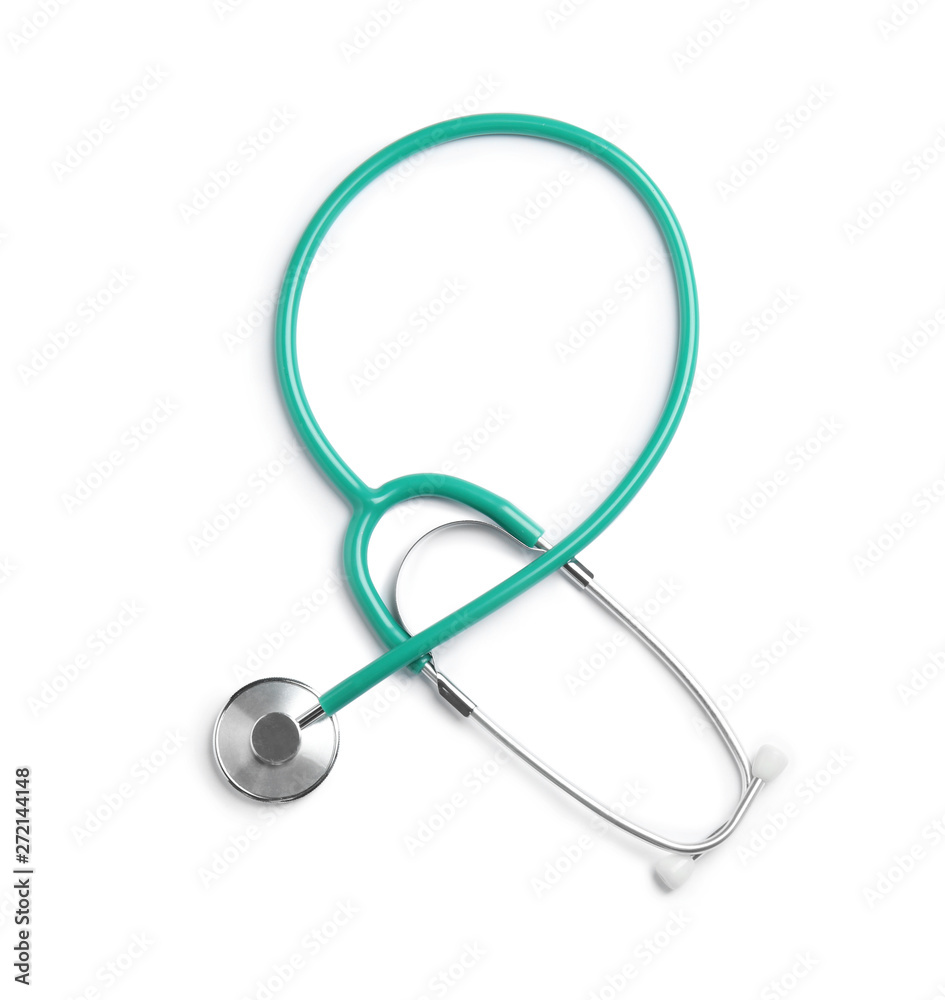 Stethoscope isolated on white, top view. Medical tool Stethoscope isolated on white, top view. Medical tool