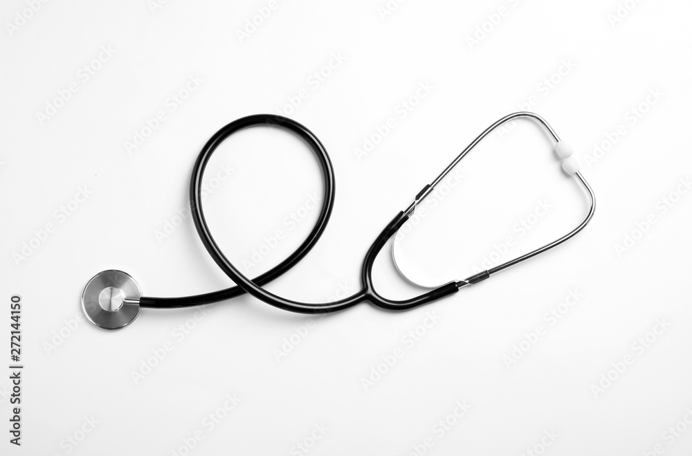 Stethoscope isolated on white, top view. Medical tool Stethoscope isolated on white, top view. Medical tool