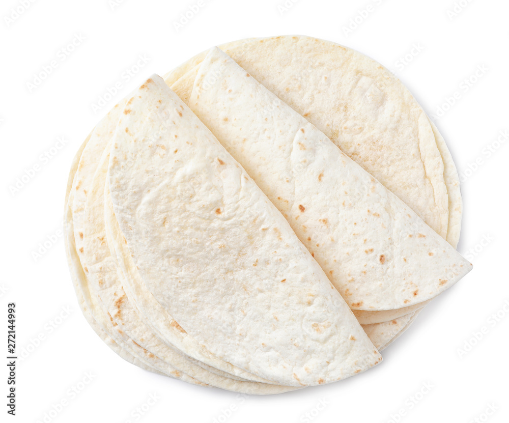 Corn tortillas on white background, top view. Unleavened bread