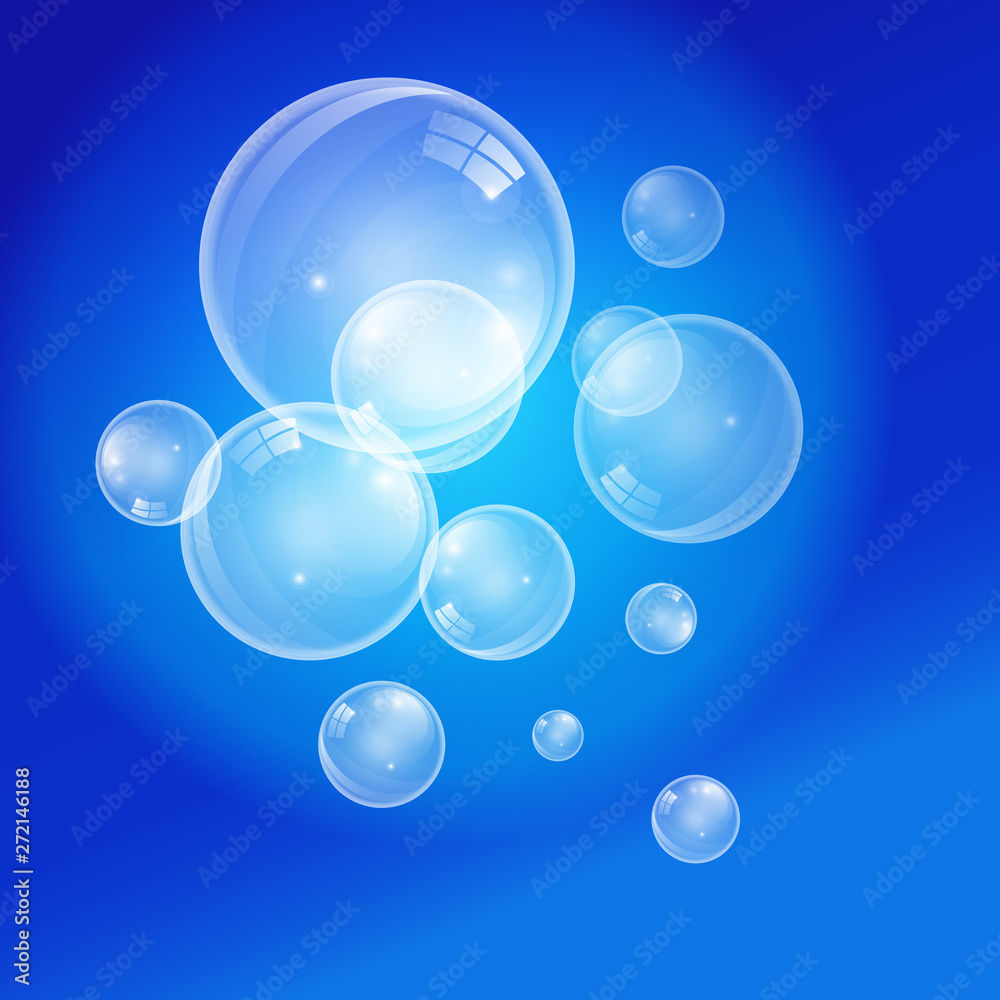 Transparent vector bubbles on blue background