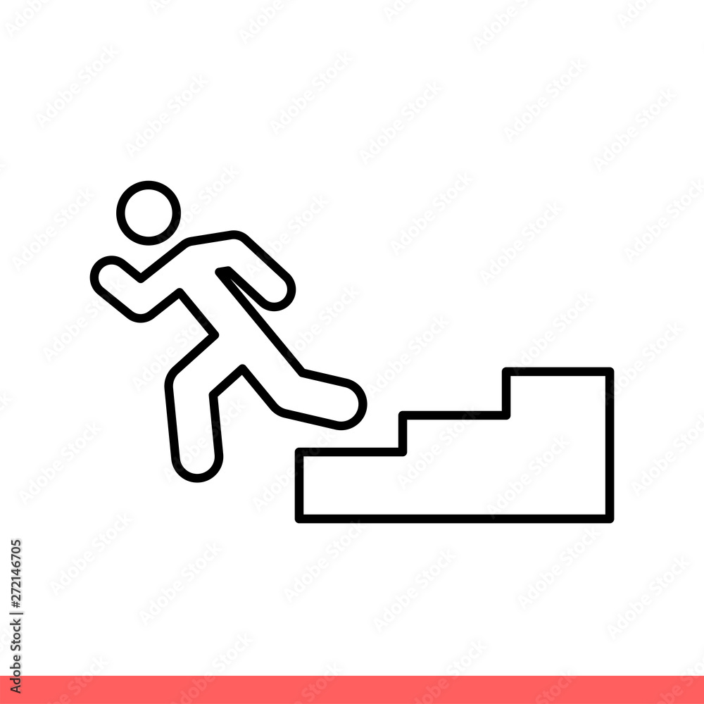 Stairs run vector icon, down symbol. Simple, flat design isolated on white background for web or mobile app