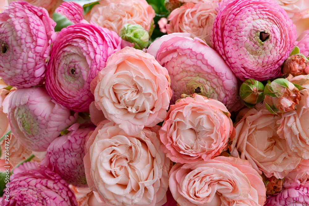 Fototapeta premium Flowers flat lay composition