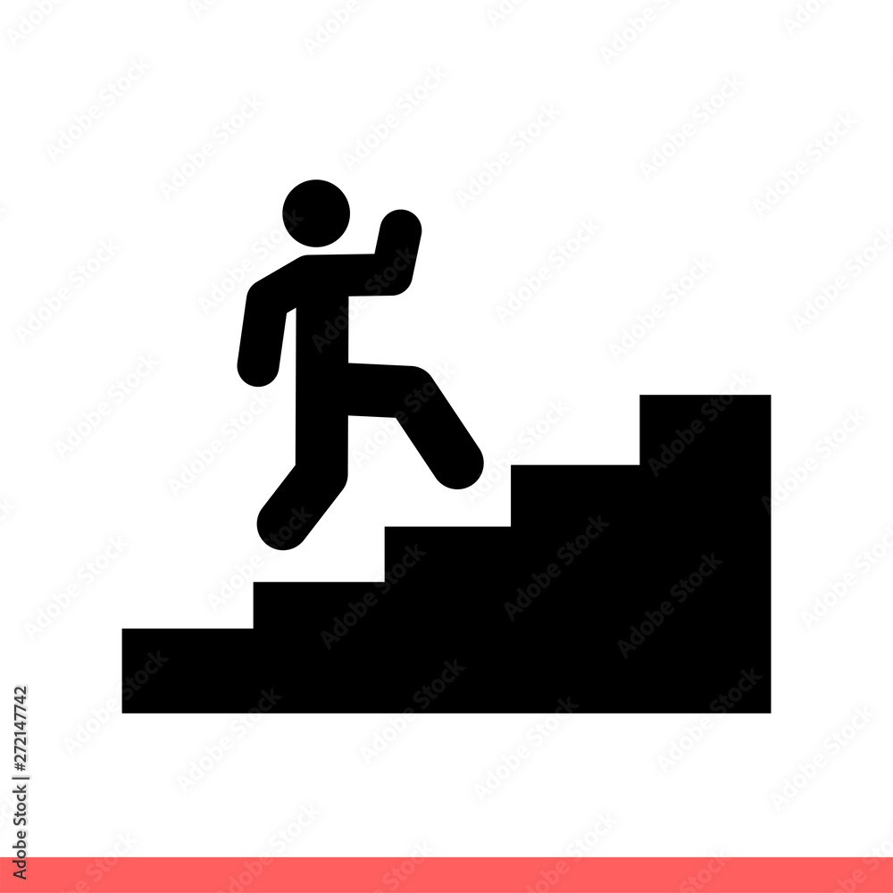 Stairs run vector icon, up symbol. Simple, flat design isolated on white background for web or mobile app