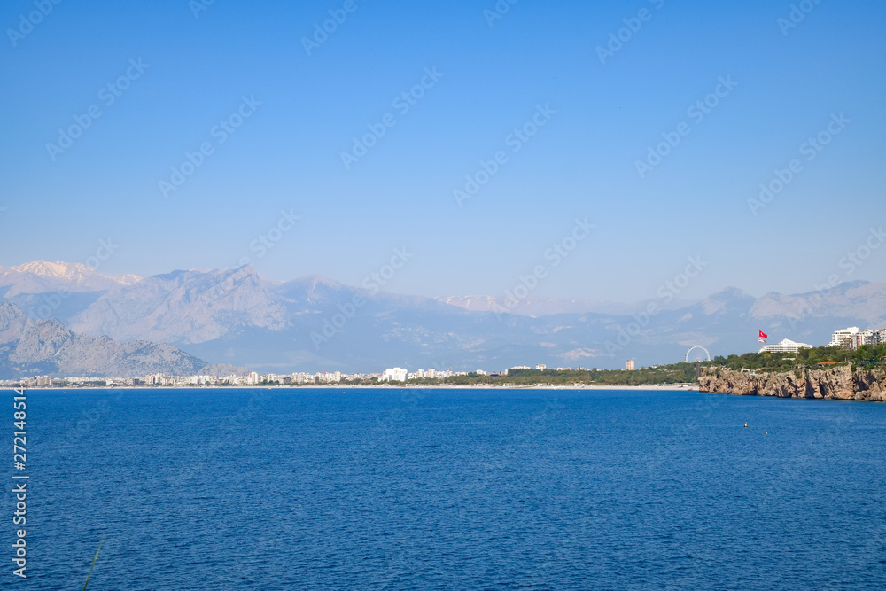 Fototapeta premium The coastline of Antalya, the landscape of the city of Antalya is a view of the coast and the sea.
