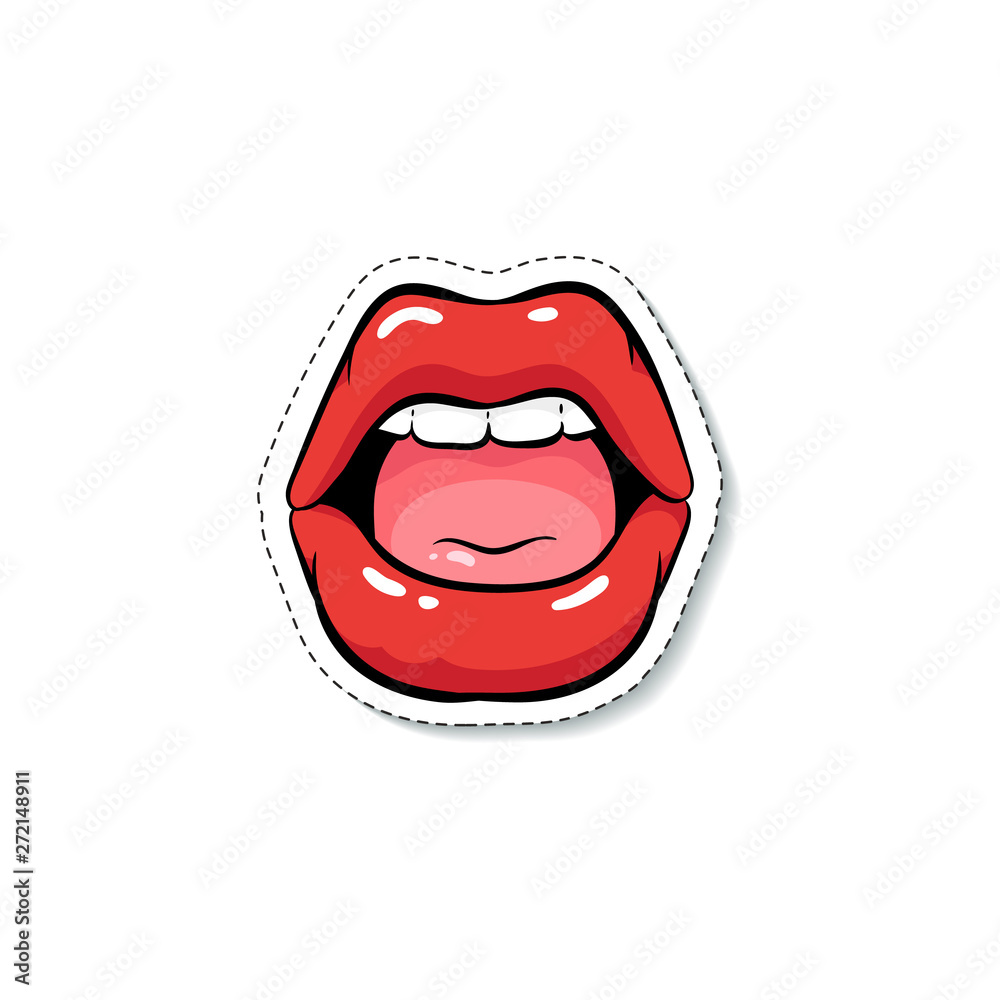 Obraz premium Female open mouth with red makeup cartoon pop art style