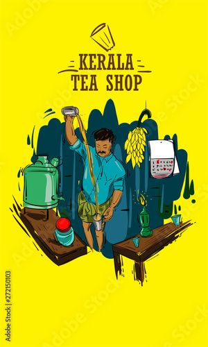 kerala tea shop illustrations vector photo