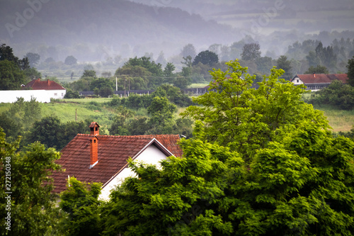Village landscape, cloudy rain day. Village Gruza near the Kragujevac. photo