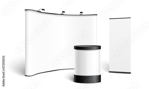 A set of stands, displays, pop up and roll up, template and mockup for banner.