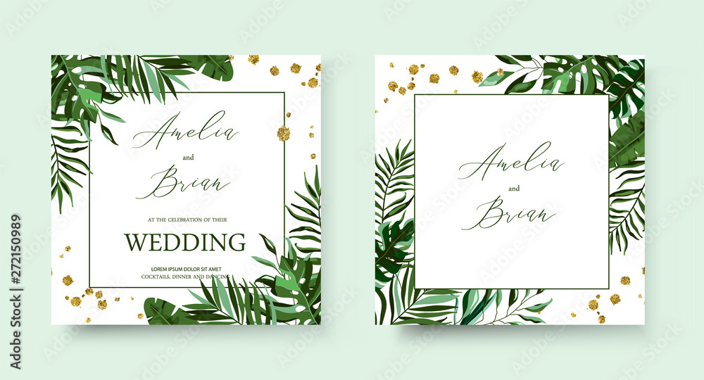 Wedding tropic exotic summer golden geometric triangular frame invitation card