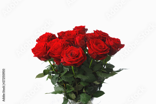 Fototapeta Naklejka Na Ścianę i Meble -  red roses bouquet on white background, fifteen flowers