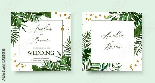 Wedding tropic exotic summer golden geometric triangular frame invitation card