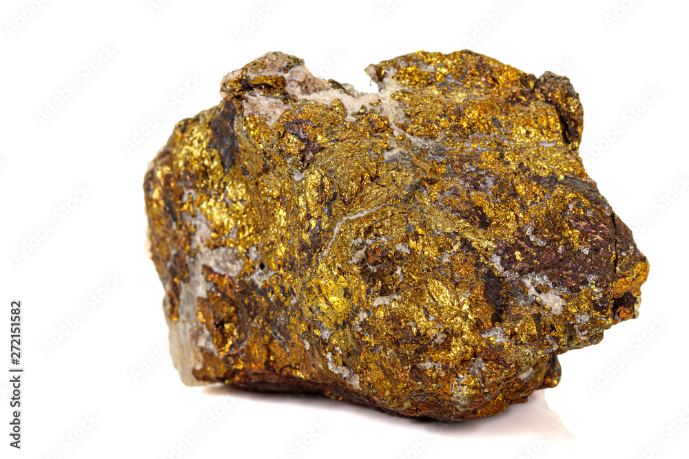 Macro stone Bornite mineral on white background Macro stone Bornite mineral on white background