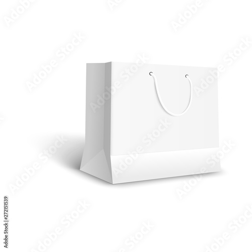 White paper bag for retail shop purchase, blank mockup for gift package or store merchandise