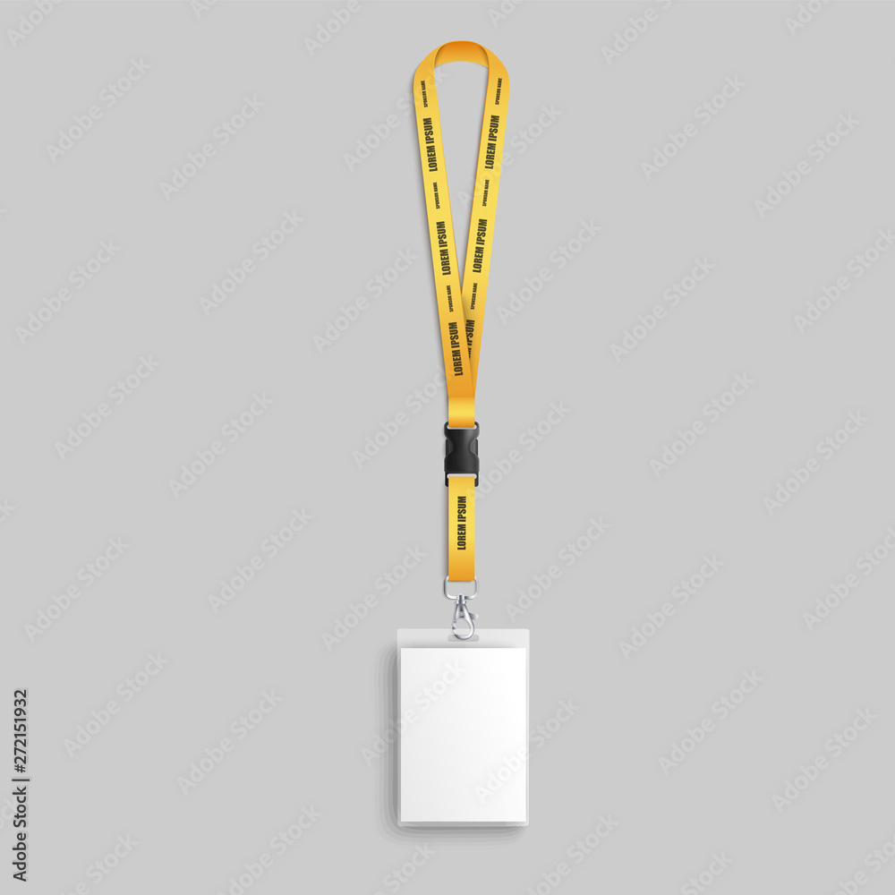 Realistic employee identification lanyard badge 3d vector illustration