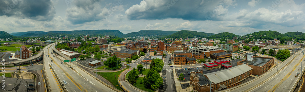 Aerial view of Cumberland Maryland in Allegany County along the Potomac river