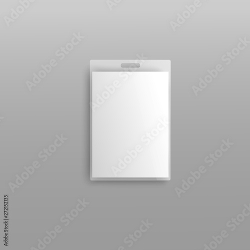 Blank plastic ID badge holder editable 3d vector illustration mockup.