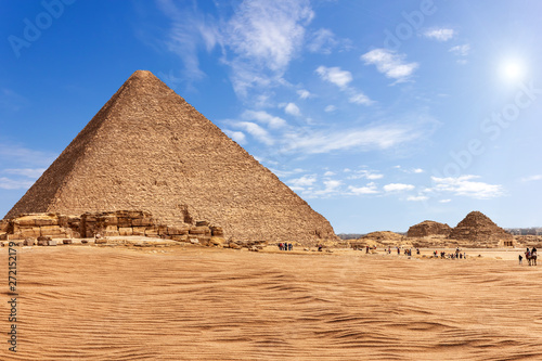 The Pyramid of Menkaure in sunny desert of Giza  Egypt