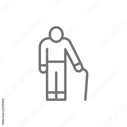 Old man with a cane, grandfather, pensioner line icon.