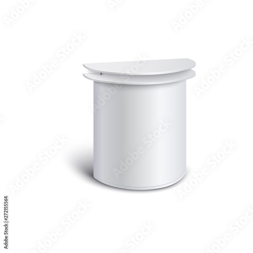 Blank information desk or exhibition promo counter 3d mockup vector illustration.