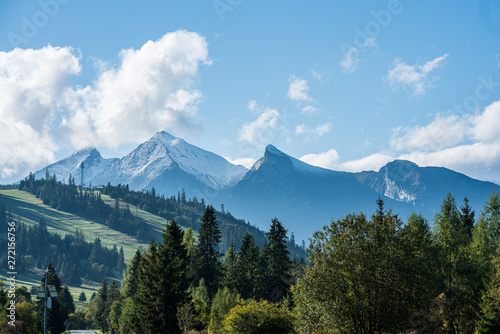 panoramic view of tatra mountains in slovakia in sunny day with blue sky