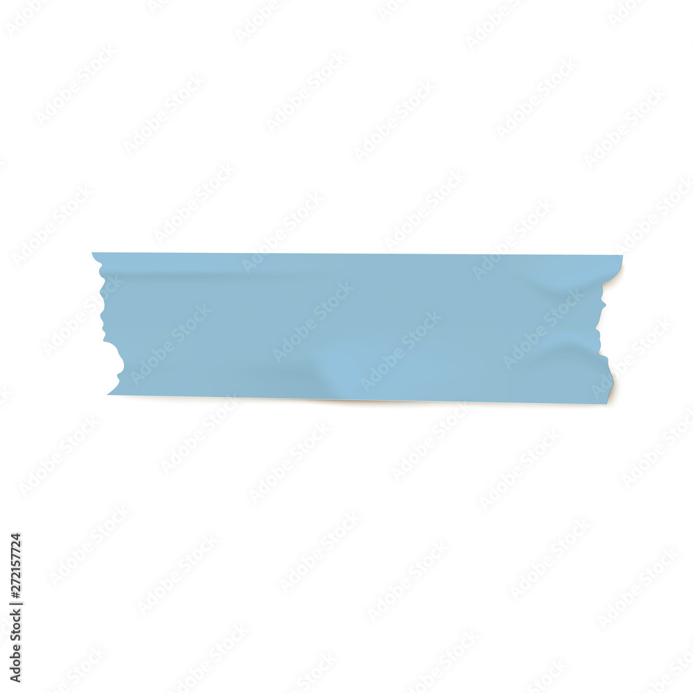 Blue adhesive Washi tape piece with torn edges, sticky duct strip