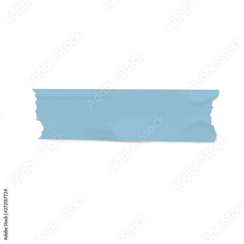 Blue adhesive Washi tape piece with torn edges, sticky duct strip with realistic wrinkled paper texture