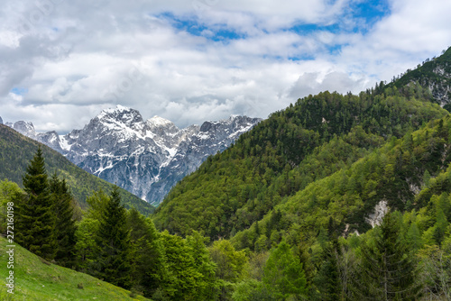 Mountain landscape of the Soca Valley near Trenta in Slovenia