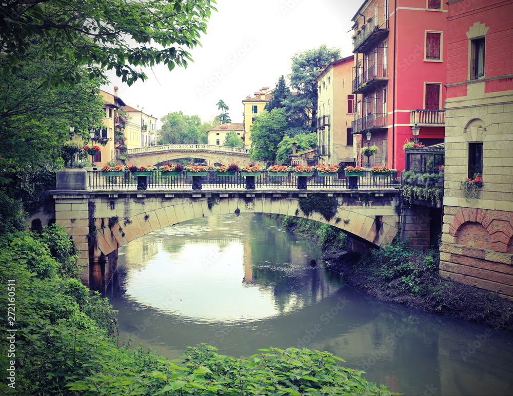 bridges in Vicenza City in Italy over the River Retrone with old