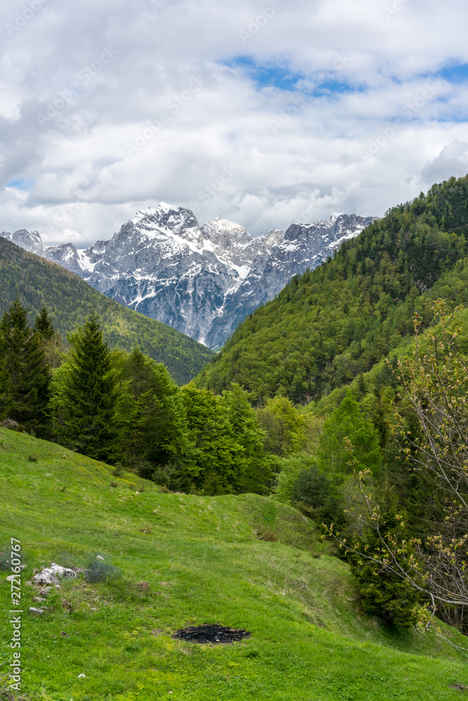 Mountain landscape of the Soca Valley near Trenta in Slovenia