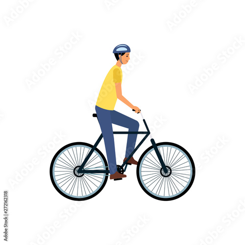 Man riding on bike in a bicycle race flat vector Illustration isolated.