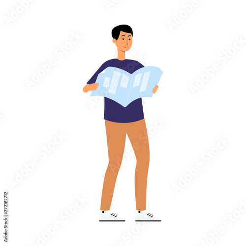 Couple of man and woman standing in queue line flat vector illustration isolated.