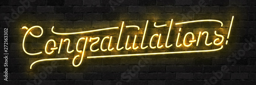 Vector realistic isolated neon sign of Congratulations typography logo for template decoration and covering on the wall background.