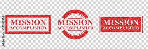 Vector set of realistic isolated grunge rubber stamp of Mission Accomplished logo for template decoration on the transparent background. photo