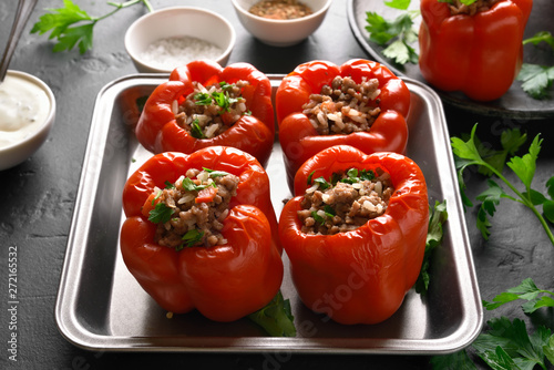 Stuffed red bell peppers