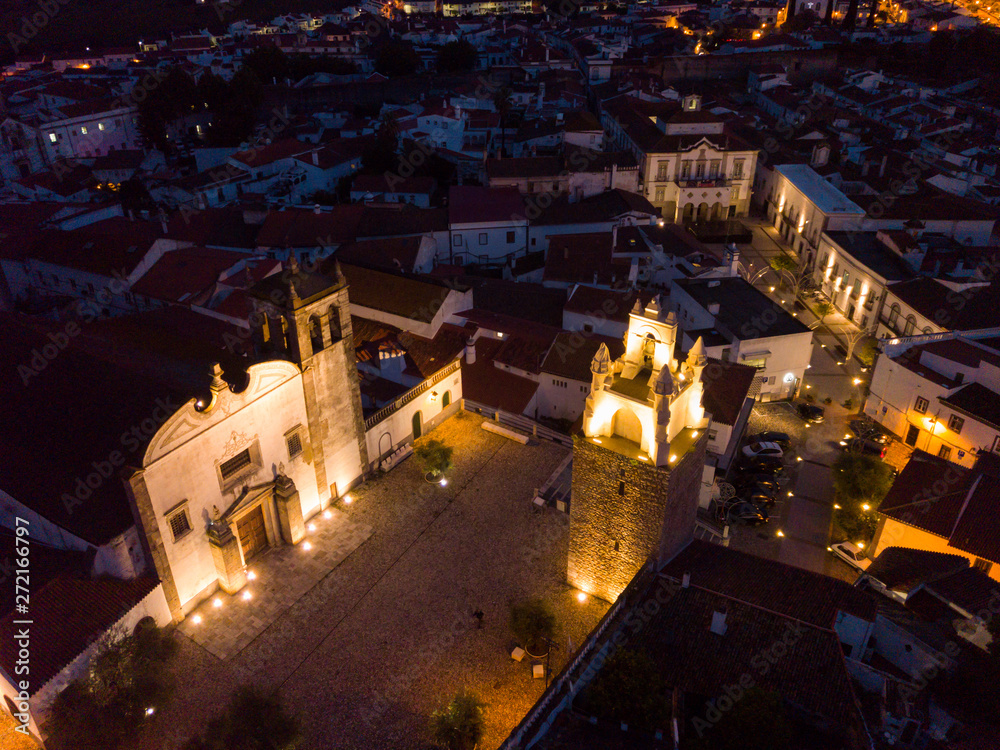 Night aerial view of Sepra with clock tower