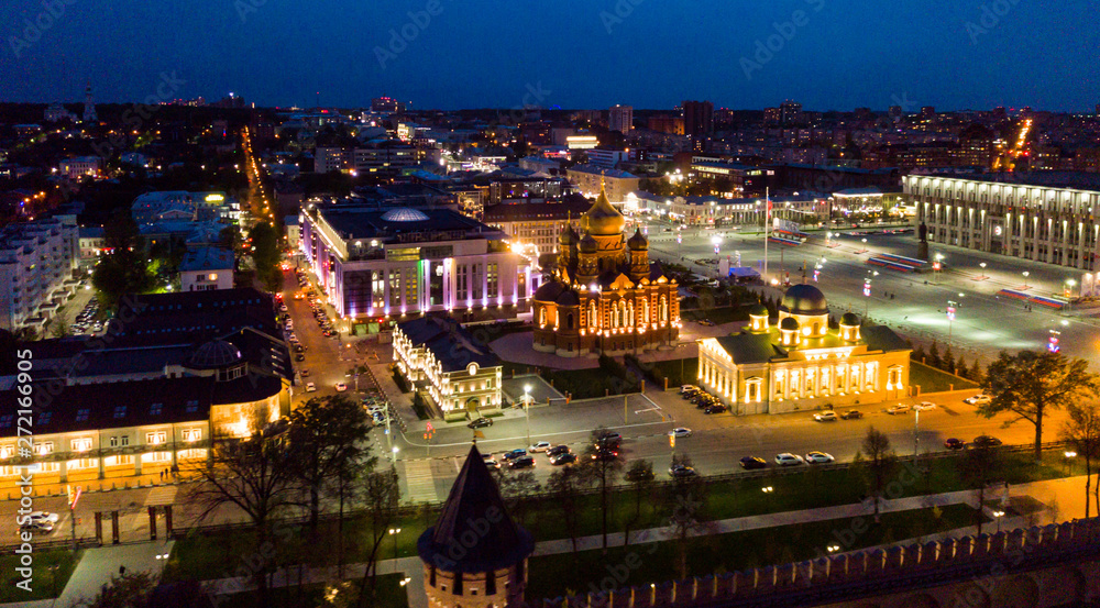 Fototapeta premium Night aerial view of Assumption Cathedral inTula