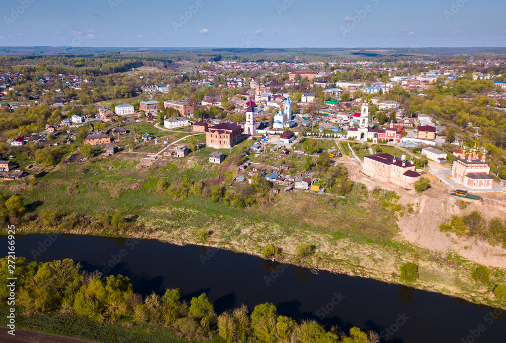 Aerial view of Belyov with Oka river