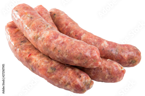 Uncooked sausages with mushrooms