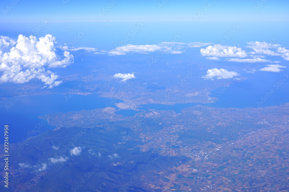 Aerial view of the Euripus Strait and the town of Chalcis (Chalkida) on the island of Euboea in Greece