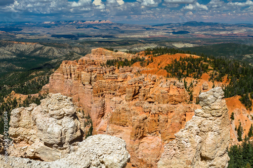 Bryce Canyon view with colorful rocks, skies and distance
