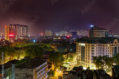 Beautiful night view over residential district Bach Dang in Ha Noi city (Hanoi), Vietnam.