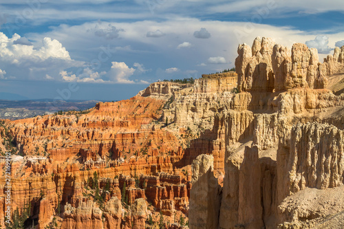 Bryce Canyon view with colorful rocks, skies and distance