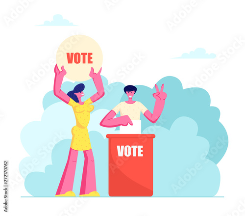 People Putting Paper Vote into Ballot Box